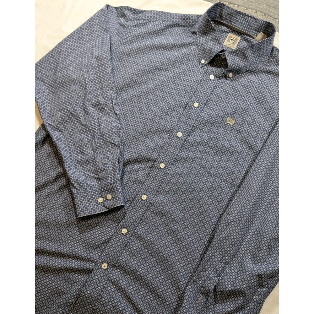Cinch Mens Shirt Size XL Blue Geometric Print Button Front Long Sleeve Cotton